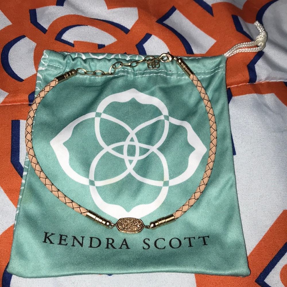 Kendra Scott rose gold leather checker pendant